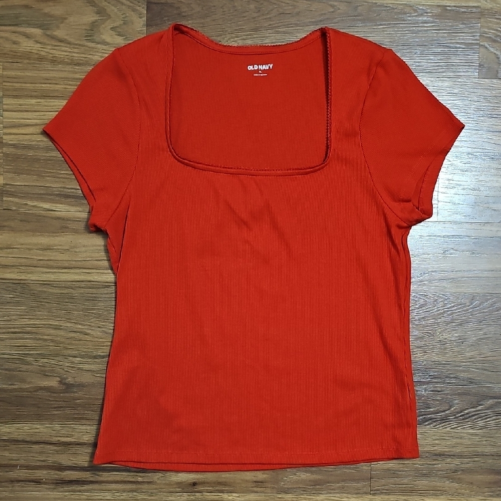 Old Navy Women's Red Square Neck Ribbed Top XL